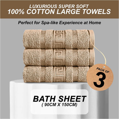 Greek Bath Sheet - Pack Of 3 100% Egyptian Cotton Towels Bath Sheets - Extra Large Soft Highly Absorbent Quick Dry Towel (90x150 cm) - 550 GSM Towels For Bathroom