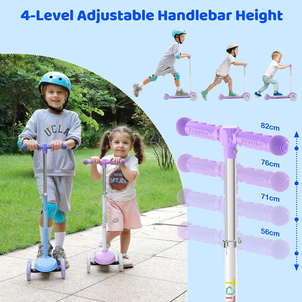 Kids Scooter for Ages 3-5, Toddler Scooter with Light-Up Deck and Wheels, Adjustable 4-Level Height 3-Wheel Scooters for Kids, Lean-to-Steer Design