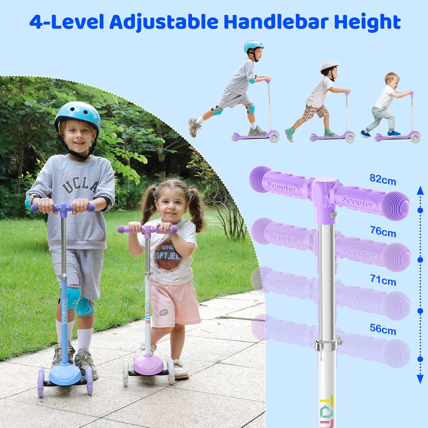 Kids Scooter for Ages 3-5, Toddler Scooter with Light-Up Deck and Wheels, Adjustable 4-Level Height 3-Wheel Scooters for Kids, Lean-to-Steer Design