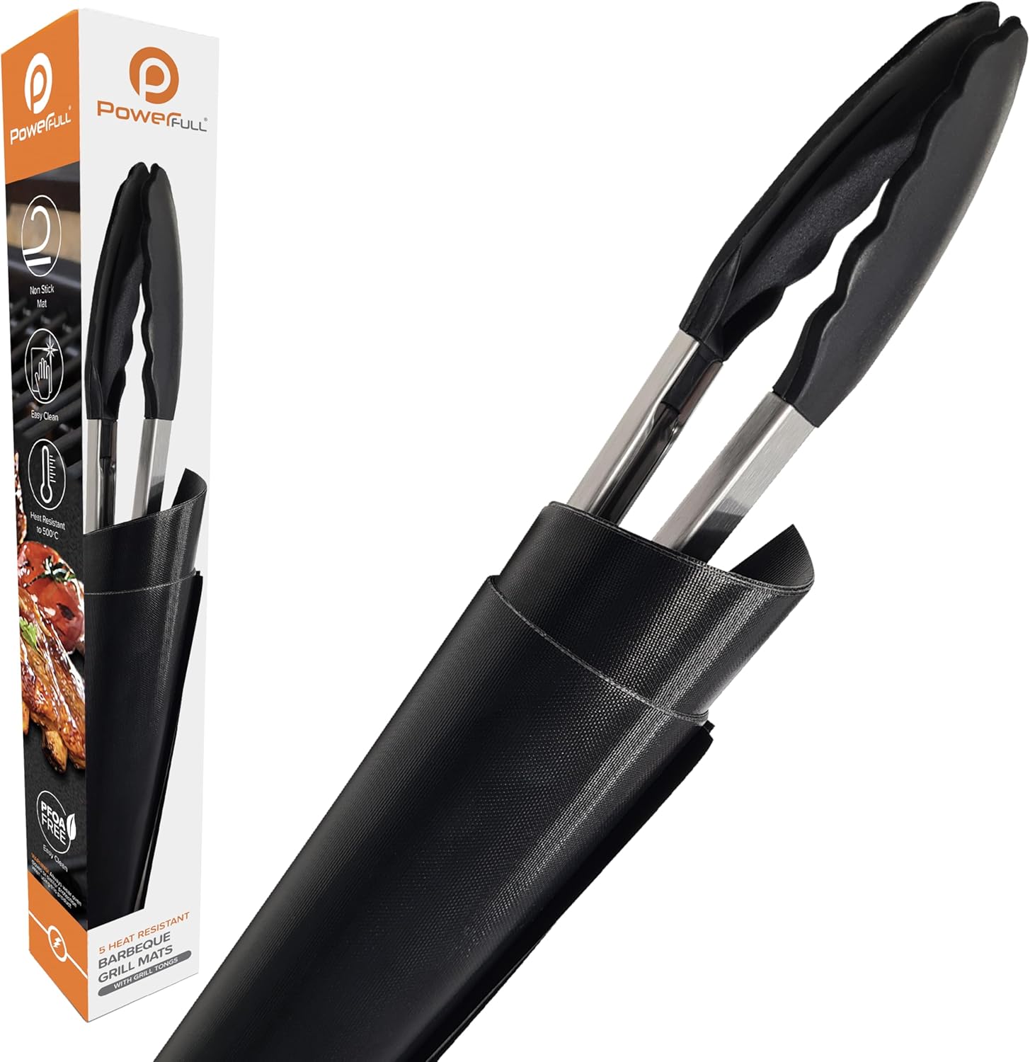 BBQ Grill Mat With Tongs - (5 Pack) Non-Stick Barbecue Grill & Cooking Mats for Grilling on Gas, Charcoal, Oven & Electric Grills