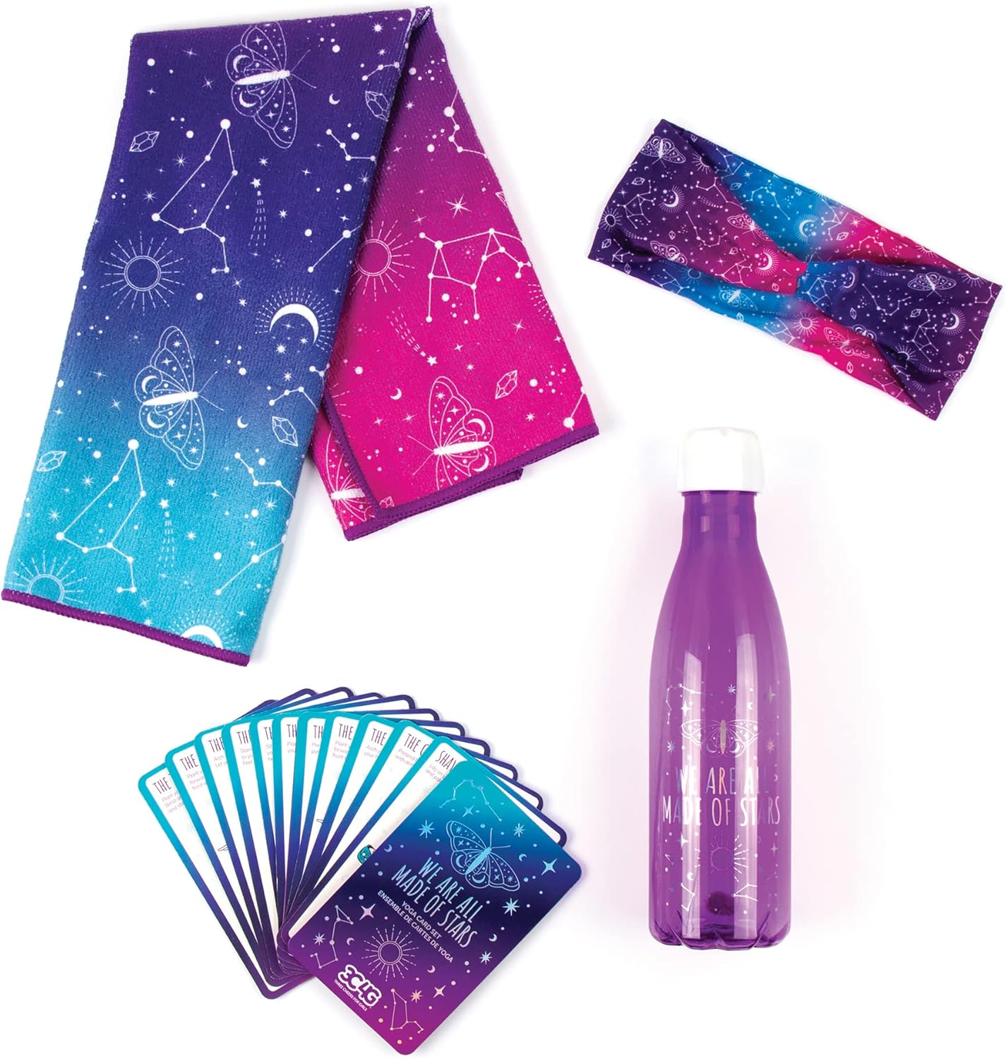 Celestial Yoga Accessory Set - Includes Kids Water Bottle, Towel, Headband & Cards - Accessories for Girls Ages 6-8-10-12-14-16