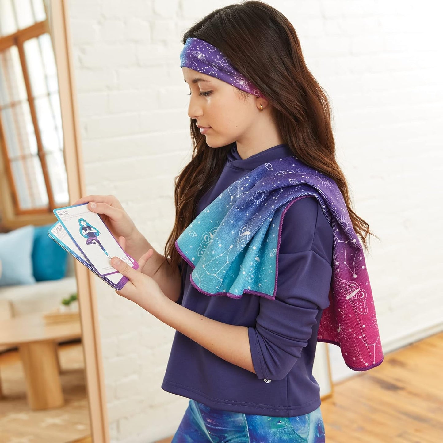 Celestial Yoga Accessory Set - Includes Kids Water Bottle, Towel, Headband & Cards - Accessories for Girls Ages 6-8-10-12-14-16
