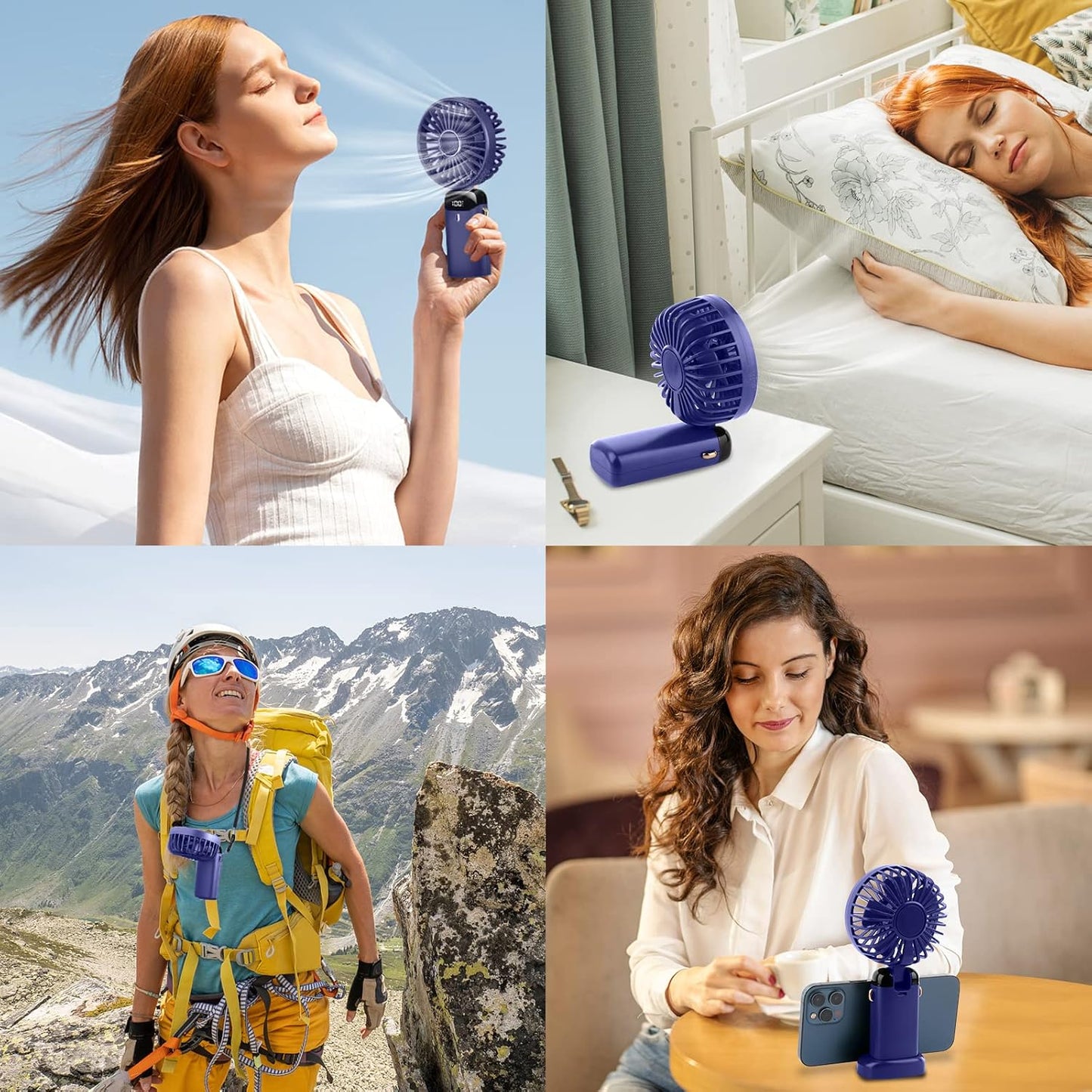 Hand Held Fan, Portable Fan Hand Fan Mini Fan USB Rechargeable Fans with 5 Speeds, 5000mAh Battery Operated Foldable Desk Desktop Fans for Office Bedroom Outdoor Travel