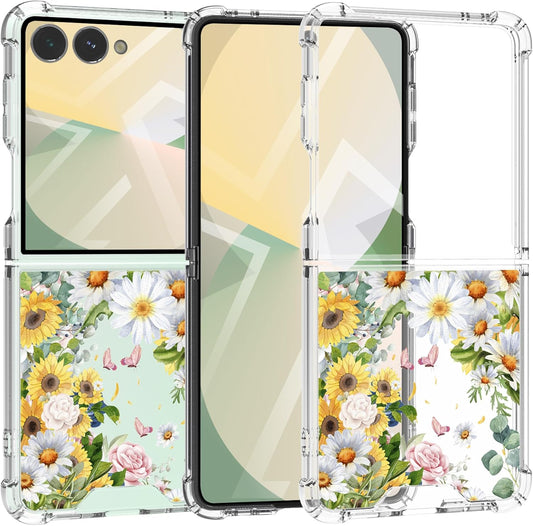 Samsung Galaxy Z Flip 7 Case 5G Flower Slim Anti-Drop Shockproof Protective Soft Shockproof Clear Phone Protective Covers 6.85 Inch for Women