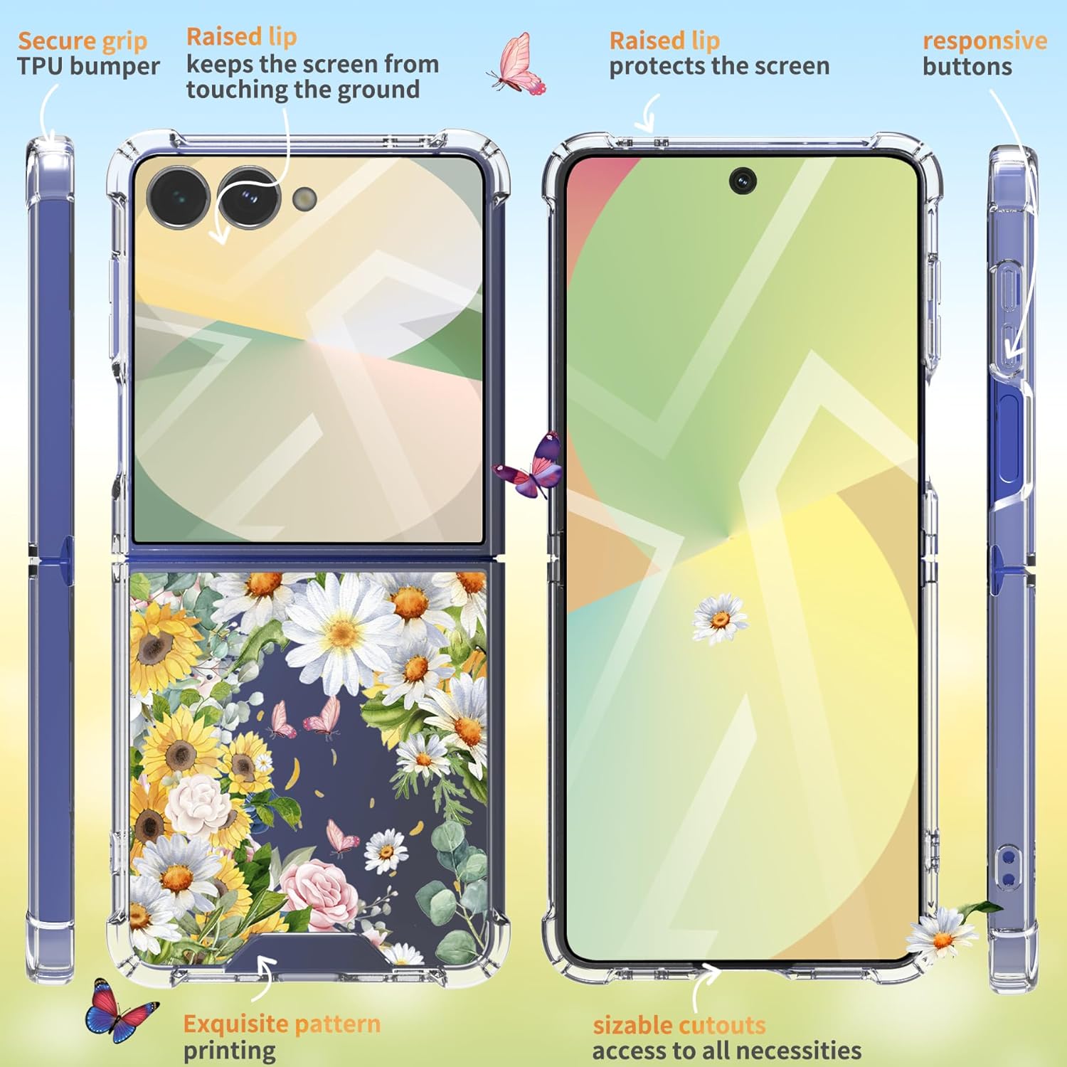 Samsung Galaxy Z Flip 7 Case 5G Flower Slim Anti-Drop Shockproof Protective Soft Shockproof Clear Phone Protective Covers 6.85 Inch for Women
