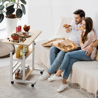 Height Adjustable Computer Desk Table Movable Office Desk with Wheels,Laptop Table Study Gaming Desktop Workstation 2 Shelves for Home Office Furniture