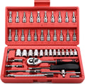 46 Pieces 1/4" Drive Socket Set&Tool Sets, Ratchet Wrench Set with Bit Socket Set Metric and Extension Bar for DIY, Car Repair and Household with Storage Case