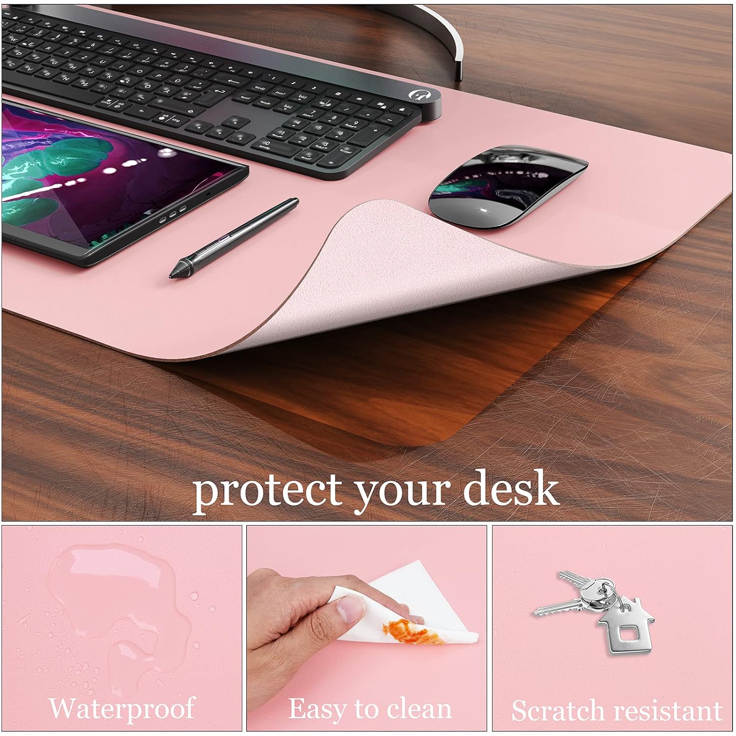 Oterri Black AntiSlip Desk Pad Waterproof Oil Proof PVC Leather Desk Mat 60x43cm