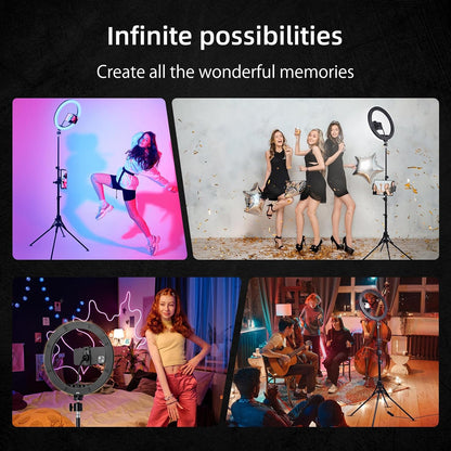 12 inch LED Ring Light with Tripod Stand & Phone Holder Tall 70'', Ringlight with Remote, Dimmable White/RGB Mode, Selfie Circle light for Phone Camera Filming Makeup Streaming