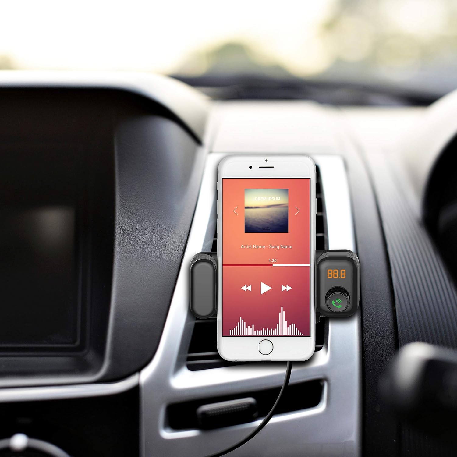 Bluetooth FM Transmitter Vent Car Mount for Smartphone, Bluetooth Car Adapter Radio Transmitter