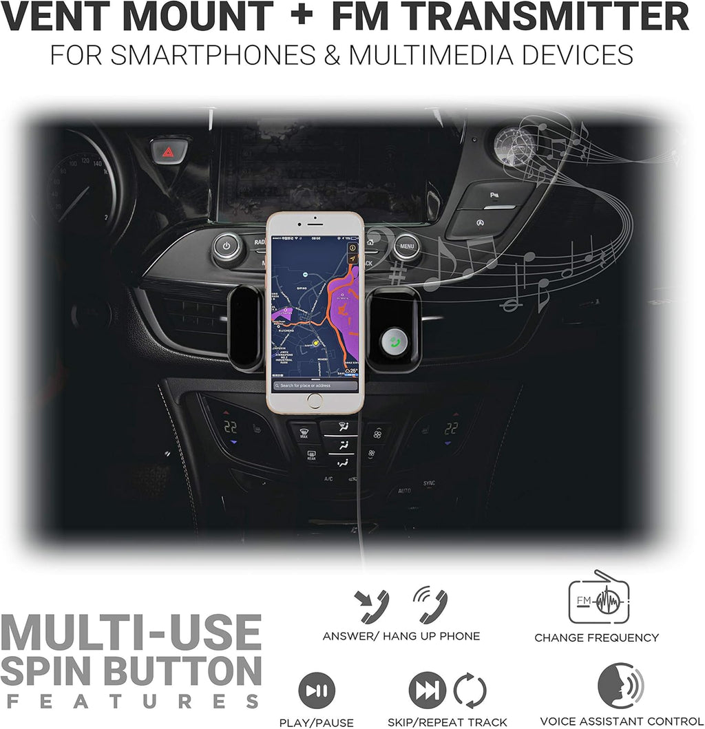 Bluetooth FM Transmitter Vent Car Mount for Smartphone, Bluetooth Car Adapter Radio Transmitter
