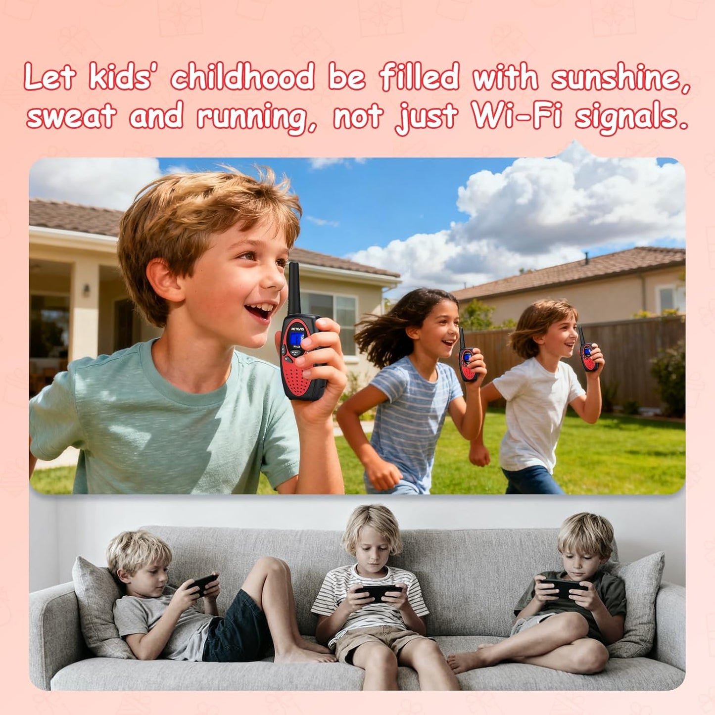 Walkie Talkies for Kids, Long Range VOX Keylock Children Toy Gifts for Birthday and Holiday, Easy to Use for Camping Hiking and Adventure (1 Pair, Red)