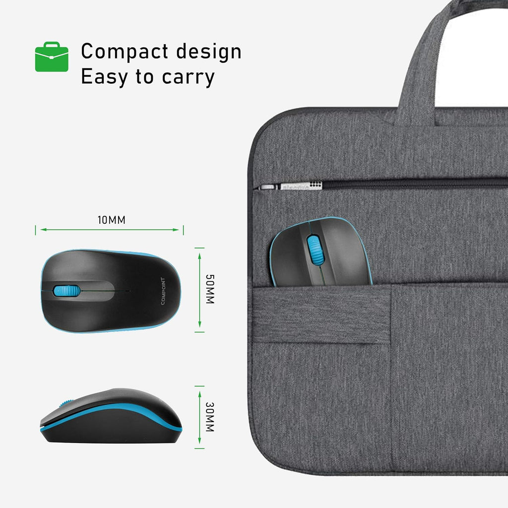 Wireless Mouse with Mini USB Receiver - Optical Cordless Mouse for Laptop, Computer, Macbook, Gaming, Working - 2.4Ghz Small Silent Black/Blue Portable Mouse Up To 10m with USB Adaptor
