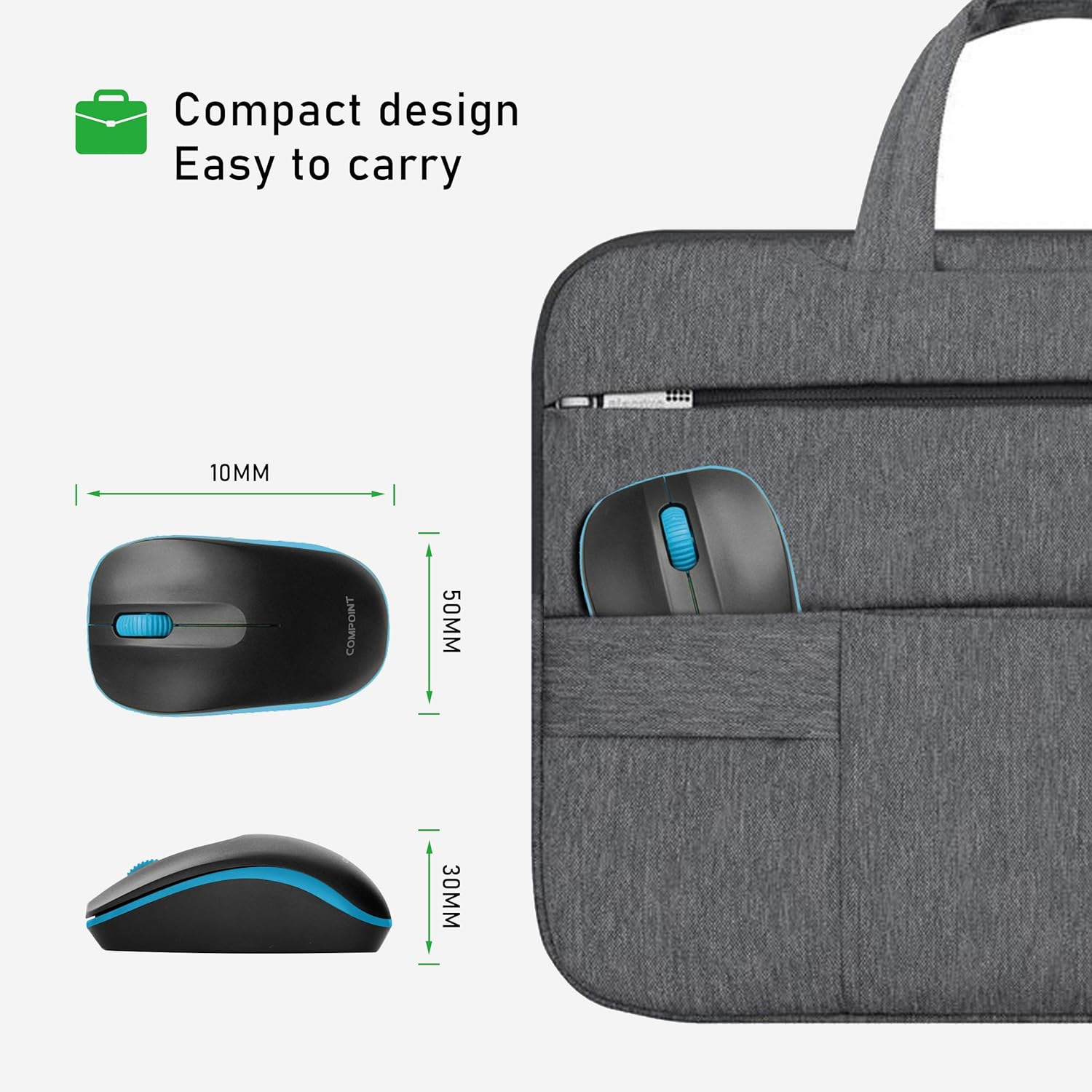 Wireless Mouse with Mini USB Receiver - Optical Cordless Mouse for Laptop, Computer, Macbook, Gaming, Working - 2.4Ghz Small Silent Black/Blue Portable Mouse Up To 10m with USB Adaptor