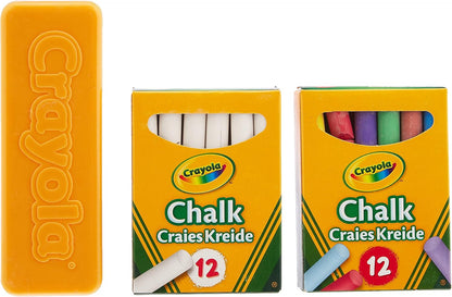Chalk and Duster Set of 24 Multicoloured Chalk Sticks and Eraser