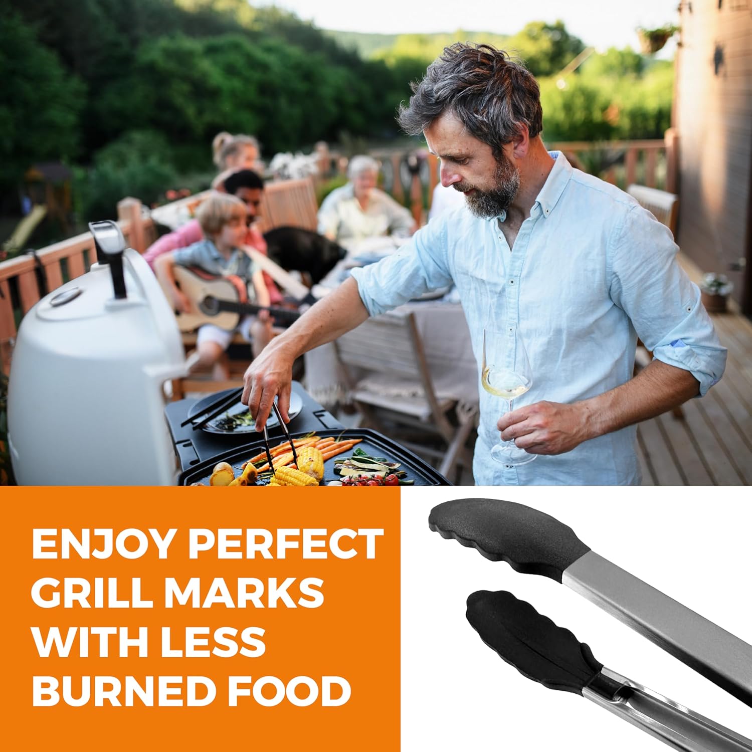 BBQ Grill Mat With Tongs - (5 Pack) Non-Stick Barbecue Grill & Cooking Mats for Grilling on Gas, Charcoal, Oven & Electric Grills