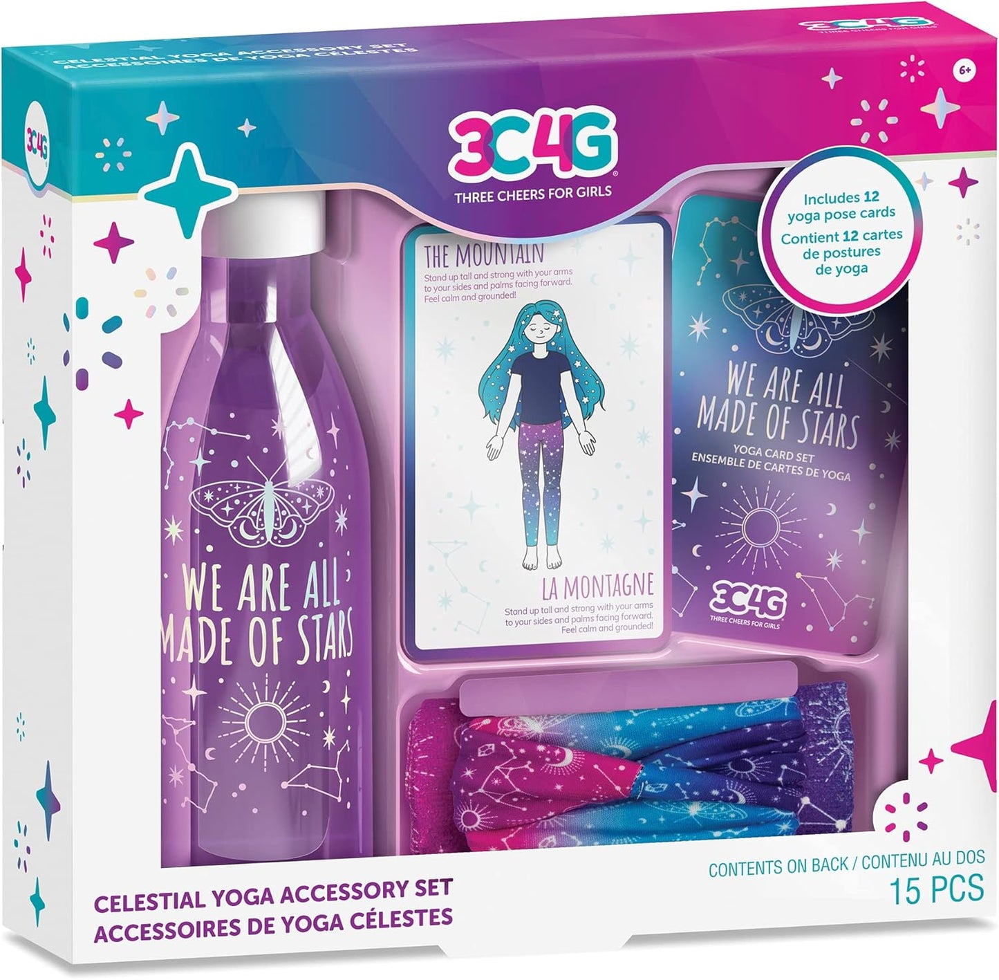 Celestial Yoga Accessory Set - Includes Kids Water Bottle, Towel, Headband & Cards - Accessories for Girls Ages 6-8-10-12-14-16