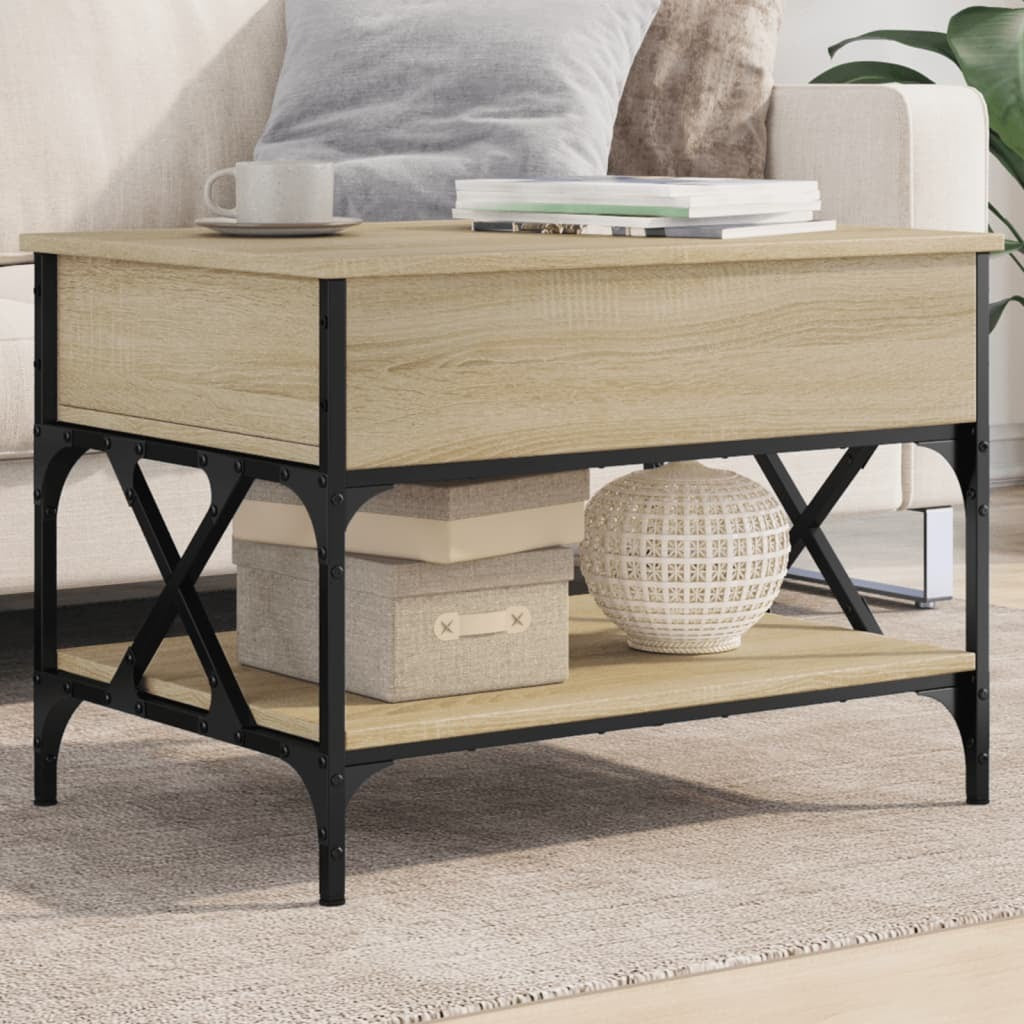 Coffee Table Sonoma Oak 70x50x50 cm Engineered Wood and Metal
