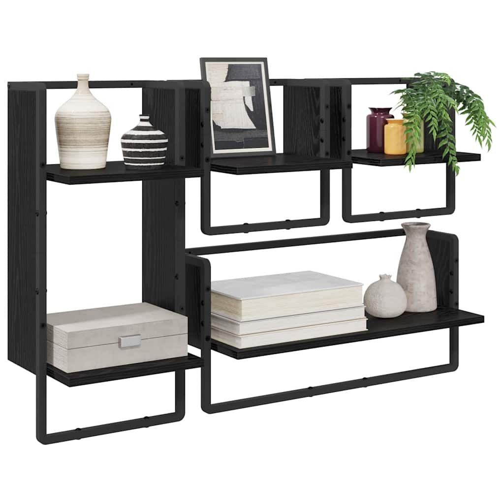 Wall Shelf Set 4 pcs Black Oak 65 x 25 x 30 cm Engineered Wood