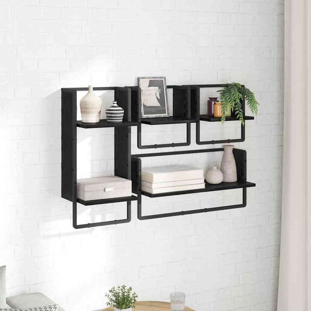 Wall Shelf Set 4 pcs Black Oak 65 x 25 x 30 cm Engineered Wood