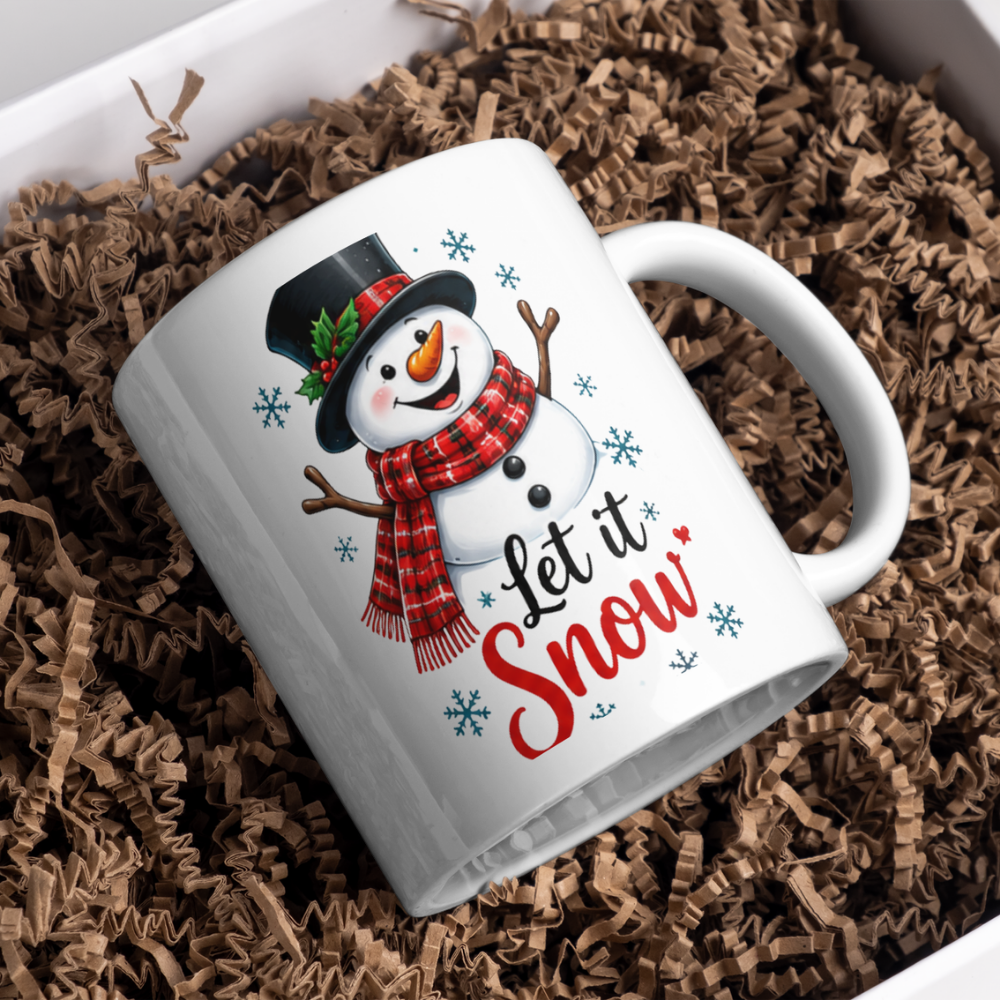 Festive Mug "Let It Snow" Snowman Ceramic Coffee Mug – Cute Winter Holiday Tea Cup with Scarf & Snowflake Decor Gift 350ml | Available in Multicolours | Fast Dispatch by UK Seller (M1231)