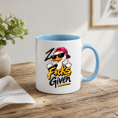 Sarcastic Mug "ZERO F*CKS GIVEN" Cool Duck 325ml Ceramic Coffee Mug Novelty Duck Tea Cup with Sunglasses, Cap & Middle Fingers Graphic Gift | Available in Multicolours | Fast Dispatch by UK Seller (M3084)