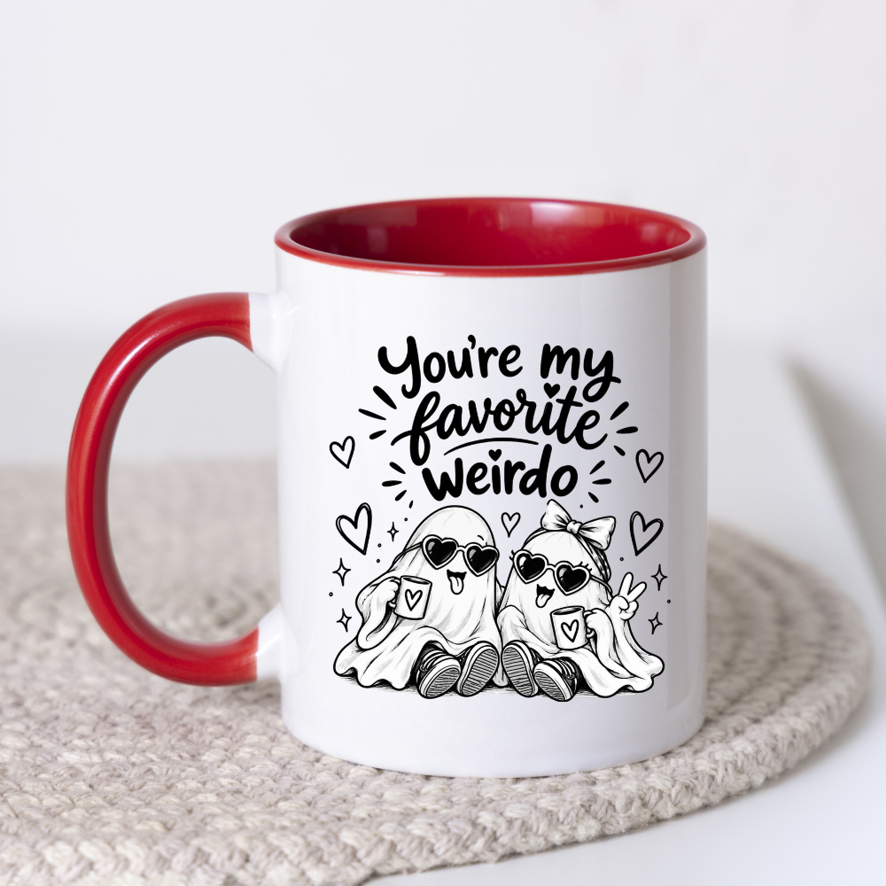Cute Mug "You’re My Favorite Weirdo" Funny Ghost Coffee Cup, 350ml Ceramic Novelty Mug, Spooky Best Friend Couple Gift for Her Him Girlfriend Boyfriend, Birthday Christmas Halloween Valentine’s Day, Multicolour Options | Fast Dispatch by UK Seller (M1108)