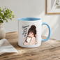 Inspirational Anime Mug "Happiness Looks Good On You" Cute Anime Girl & Cat 325ml Ceramic Coffee Mug Wholesome Kitten Tea Cup with Cute Girl Hugging Cat Graphic Gift | Available in Multicolours | Fast Dispatch by UK Seller (M3024)