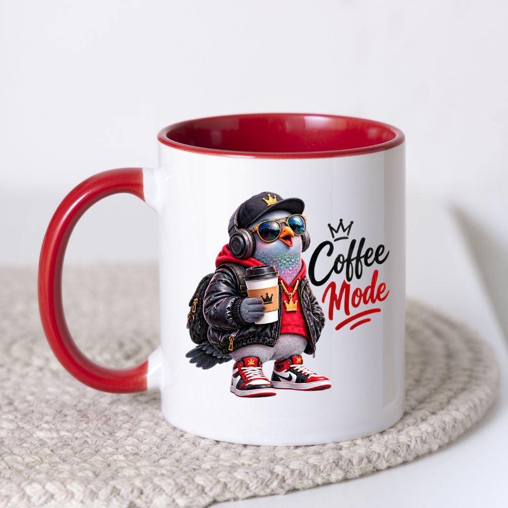 Coffee Mug "Coffee Mode Cool Pigeon" 325ml Ceramic Coffee Mug – Cool Pigeon in Cap, Headphones, Leather Jacket, Hoodie & Sneakers Funny Streetwear Bird Mug Gift For Coffee Lovers Friends | Available in Multicolours | Fast Dispatch by UK Seller (M3240)