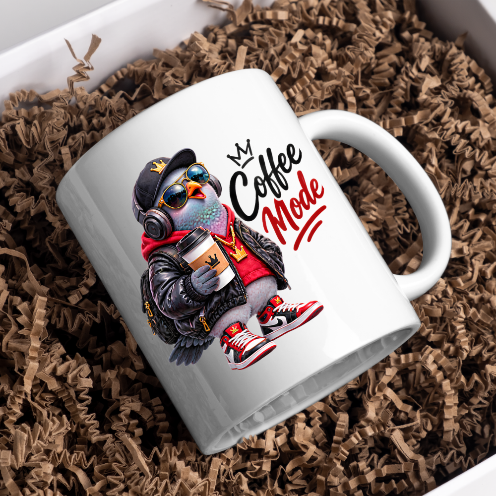Coffee Mug "Coffee Mode Cool Pigeon" 325ml Ceramic Coffee Mug – Cool Pigeon in Cap, Headphones, Leather Jacket, Hoodie & Sneakers Funny Streetwear Bird Mug Gift For Coffee Lovers Friends | Available in Multicolours | Fast Dispatch by UK Seller (M3240)