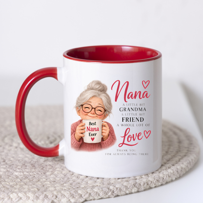 Family Mug "Nana A LITTLE BIT GRANDMA A LITTLE BIT FRIEND A WHOLE LOT OF Love" Sweet Grandma 325ml Ceramic Coffee Mug – Heartwarming Nana Tea Cup with Smiling Grandma & Mini Mug Graphic Gift | Available in Multicolours | Fast Dispatch by UK Seller (M3012)