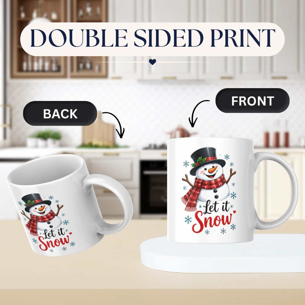 Festive Mug "Let It Snow" Snowman Ceramic Coffee Mug – Cute Winter Holiday Tea Cup with Scarf & Snowflake Decor Gift 350ml | Available in Multicolours | Fast Dispatch by UK Seller (M1231)