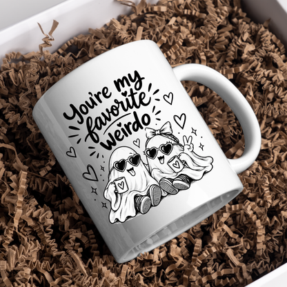 Cute Mug "You’re My Favorite Weirdo" Funny Ghost Coffee Cup, 350ml Ceramic Novelty Mug, Spooky Best Friend Couple Gift for Her Him Girlfriend Boyfriend, Birthday Christmas Halloween Valentine’s Day, Multicolour Options | Fast Dispatch by UK Seller (M1108)