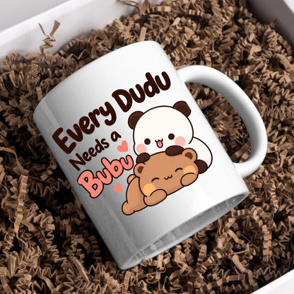 Cute Mug "Every Dudu Needs a Bubu" Panda Couple 350ml Ceramic Coffee Cup, Romantic Matching Bear Love Gift for Boyfriend Girlfriend Husband Wife, Anniversary Valentines Day Birthday Christmas Secret Santa | Fast Dispatch by UK Seller (M1113)