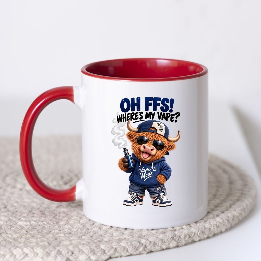 Funny Mug Highland Cow "Where's My V" Coffee Mug - Sarcastic Meme Animal Ceramic Tea Cup & Novelty Gift 350ml | Available in Multicolours | Fast Dispatch by UK Seller (M1205)