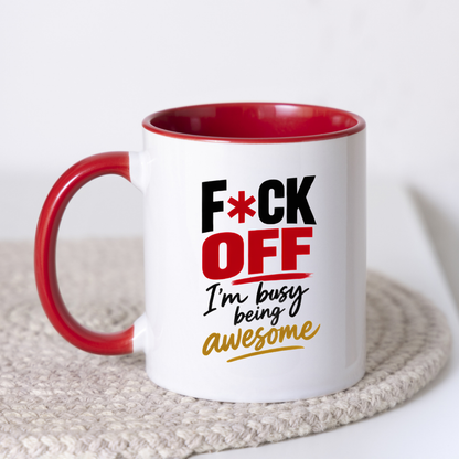 Swearing Mug "F*CK OFF I'm Busy Being Awesome" Sarcastic Typography 325ml Ceramic Coffee Mug Bold Funny Work Cup with Red Accent Text Gift | Available in Multicolours | Fast Dispatch by UK Seller (M3060)