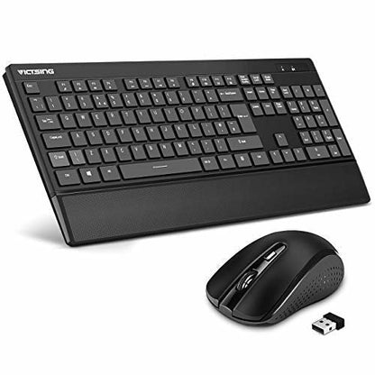 Wireless Keyboard Mouse Set, VicTsing Quiet Keyboard and Mouse UK with Comfortable Wrist Rest, Easy Connect with Laptop PC Computer Windows etc.
