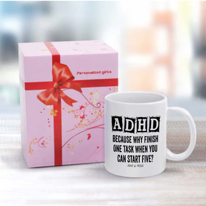 Funny "ADHD Because Why Finish One Task" Ceramic Coffee Mug – Relatable Neurodivergent & Productivity Humor Novelty Cup (M1116)