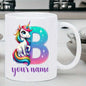 Personalized "Alphabet Unicorn" Ceramic Coffee Mug – Custom Letter & Name, Rainbow Magical Fantasy Kids Novelty Cup (M1169)