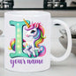 Personalized "Alphabet Unicorn" Ceramic Coffee Mug – Custom Letter & Name, Rainbow Magical Fantasy Kids Novelty Cup (M1169)