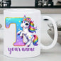 Personalized "Alphabet Unicorn" Ceramic Coffee Mug – Custom Letter & Name, Rainbow Magical Fantasy Kids Novelty Cup (M1169)