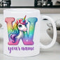 Personalized "Alphabet Unicorn" Ceramic Coffee Mug – Custom Letter & Name, Rainbow Magical Fantasy Kids Novelty Cup (M1169)