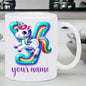 Personalized "Alphabet Unicorn" Ceramic Coffee Mug – Custom Letter & Name, Rainbow Magical Fantasy Kids Novelty Cup (M1169)