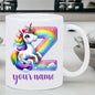 Personalized "Alphabet Unicorn" Ceramic Coffee Mug – Custom Letter & Name, Rainbow Magical Fantasy Kids Novelty Cup (M1169)
