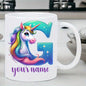 Personalized "Alphabet Unicorn" Ceramic Coffee Mug – Custom Letter & Name, Rainbow Magical Fantasy Kids Novelty Cup (M1169)