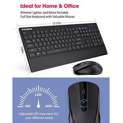 Wireless Keyboard Mouse Set, VicTsing Quiet Keyboard and Mouse UK with Comfortable Wrist Rest, Easy Connect with Laptop PC Computer Windows etc.