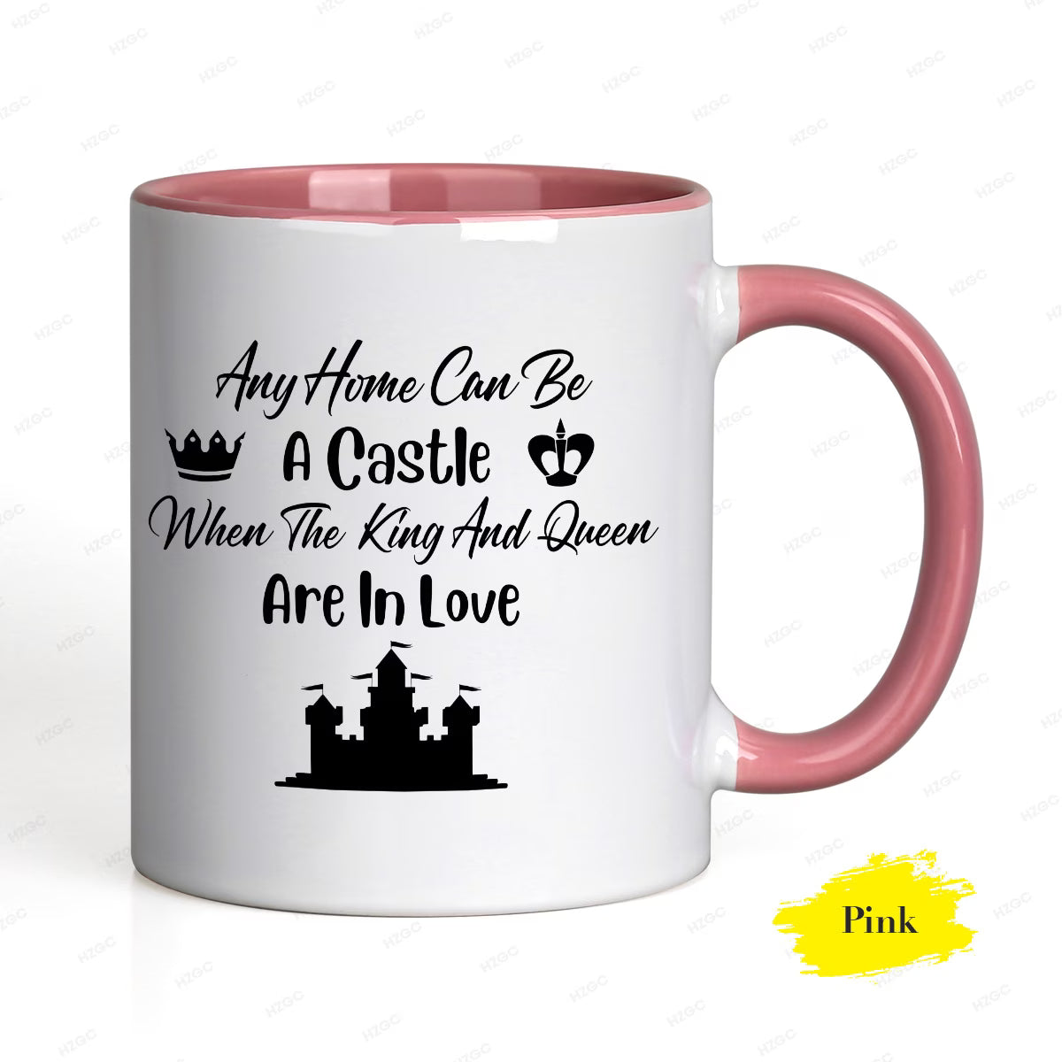 Personalized "Any Home Can Be A Castle" Ceramic Coffee Mug – Romantic Quote, King & Queen Crowns & Couple Novelty Cup (M1178)