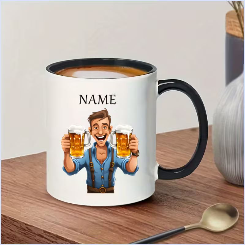 Personalized "Beer Lover Guy" Cartoon Beer Ceramic Coffee Mug – Custom Name Drinking & Pub Novelty Cup (M1105)