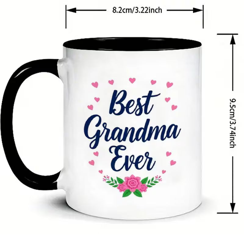 "Best Grandma Ever" Ceramic Coffee Mug – Cute Floral Hearts & Grandmother Appreciation Novelty Cup (M1151)