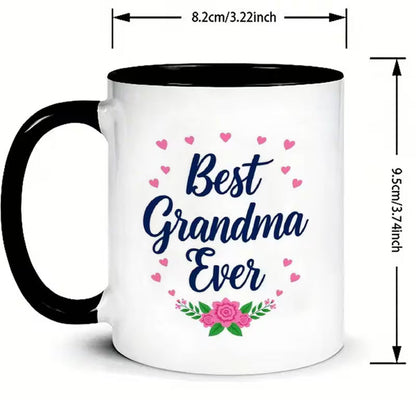"Best Grandma Ever" Ceramic Coffee Mug – Cute Floral Hearts & Grandmother Appreciation Novelty Cup (M1151)